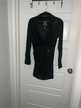 Fashion Nova Black Sequin Long-Sleeve Mini Dress